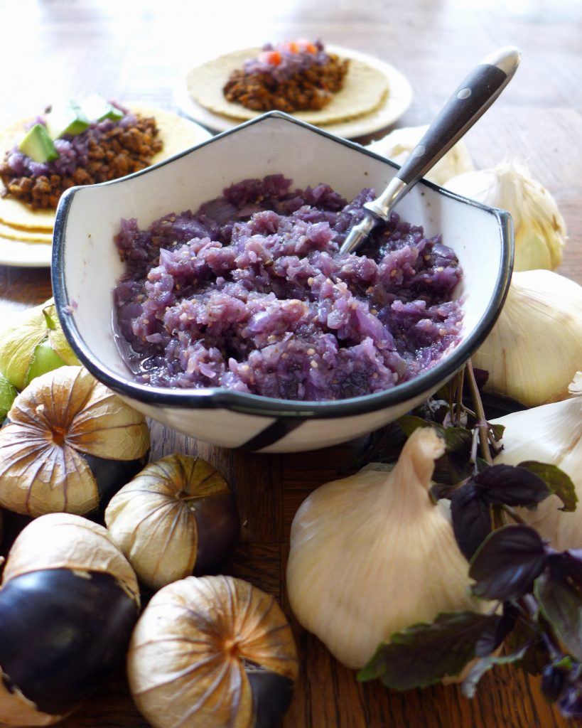 Purple Tomatillo Salsa ChrisRachael Oseland Cookbook Writer and